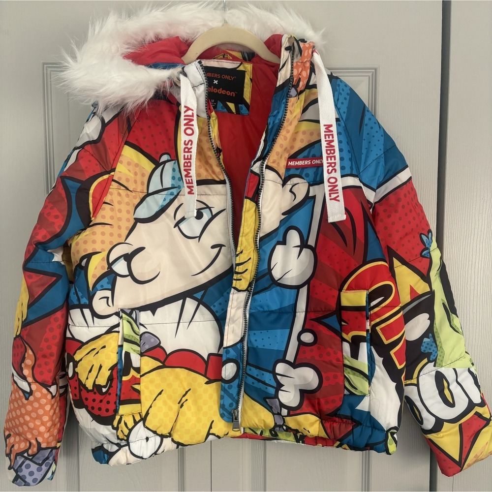 Members‎ Only X Nickelodeon Rugrats SpongeBob Puffer Jacket Fur Hood Medium NEW